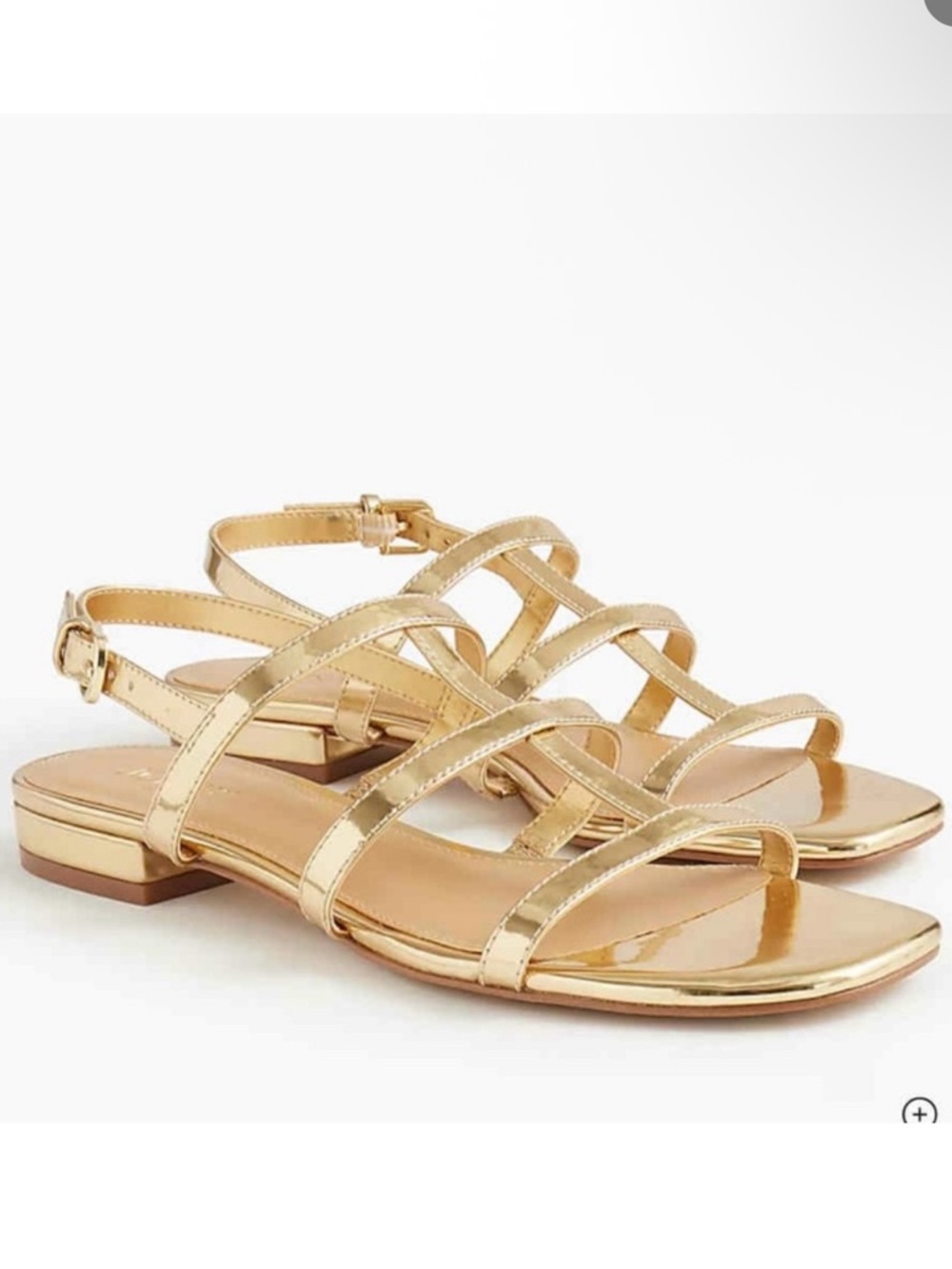 NWOT J. Crew Metallic Gold Strappy Low Block Heel Sandals